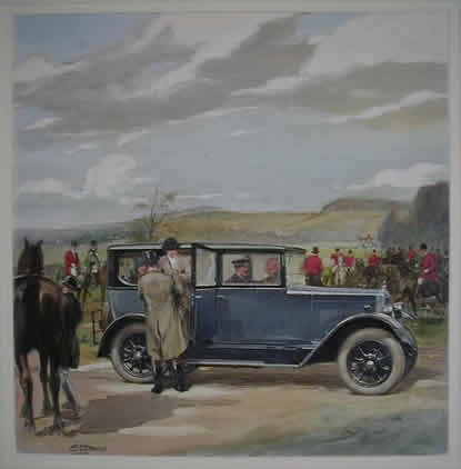 Fred Steerwood - original painting for the front cover of The Autocar 11th February 1927 advertising the 15.9 hp Morris Oxford Saloon